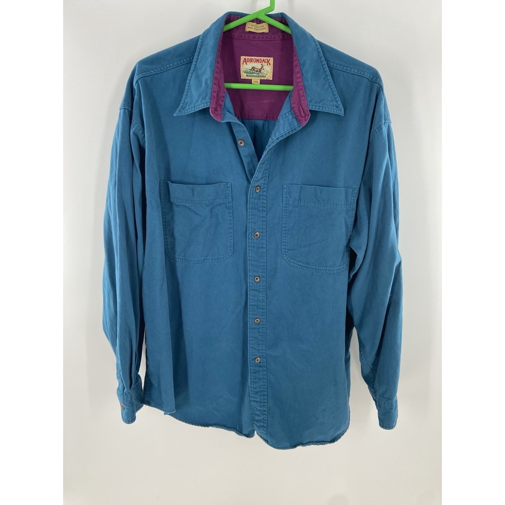 Adirondack by Savile Row Shirt '90's Green Button Front/Collar Men Size 2XL